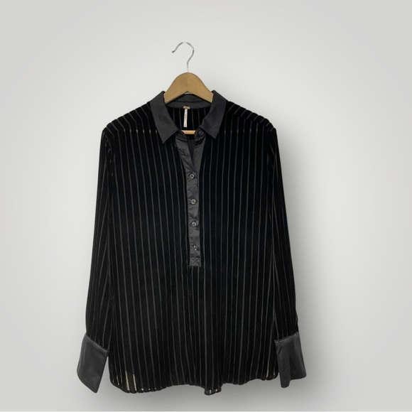 Free People Black Velvet Blouse - Picture 1 of 8